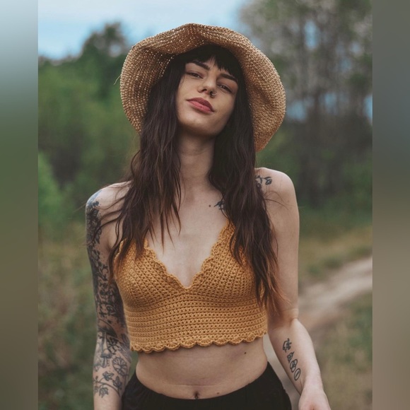 Mustard Yellow Crocheted Crop - Picture 3 of 8